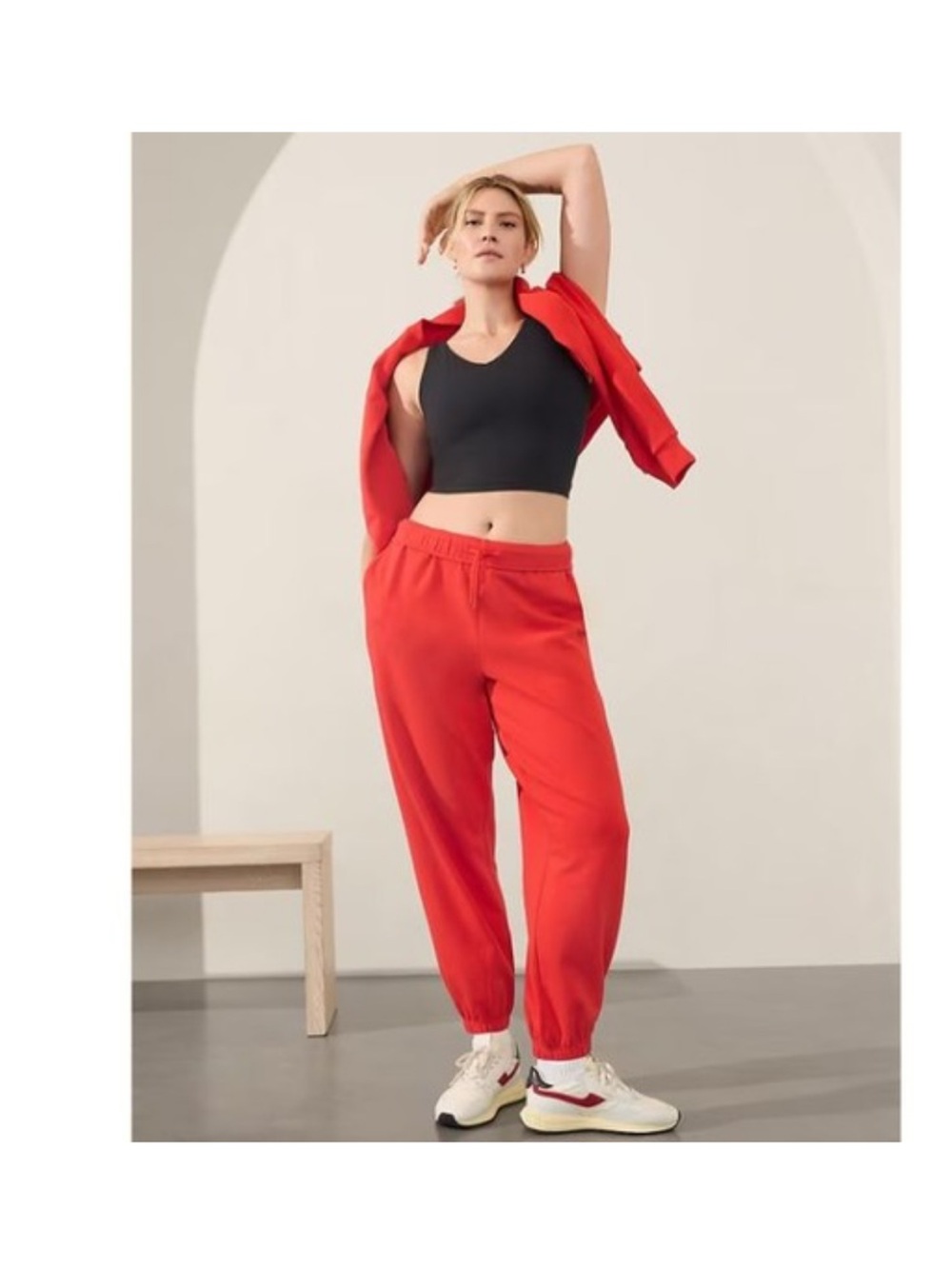 Athleta Red High-Waist Forever Fleece Jogger Pants